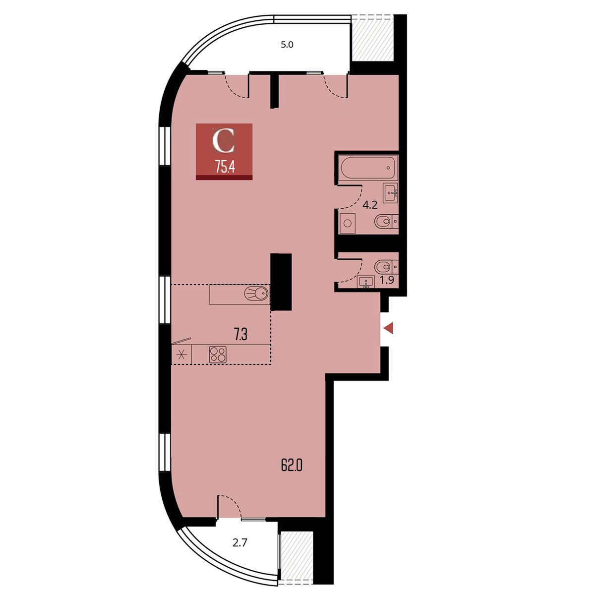 Студия, 83.1 м², № 16 в Беринг