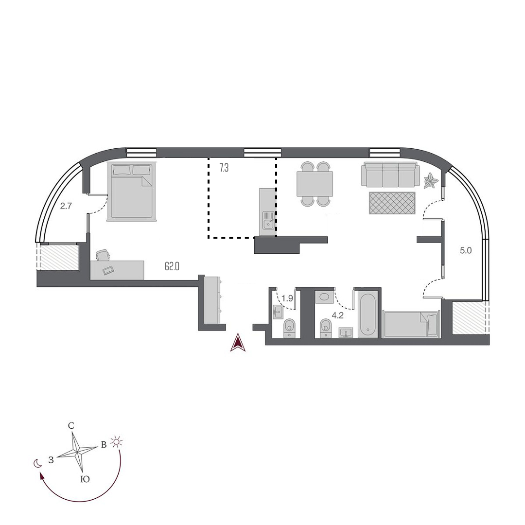 Студия, 83.1 м², № 16 в Беринг