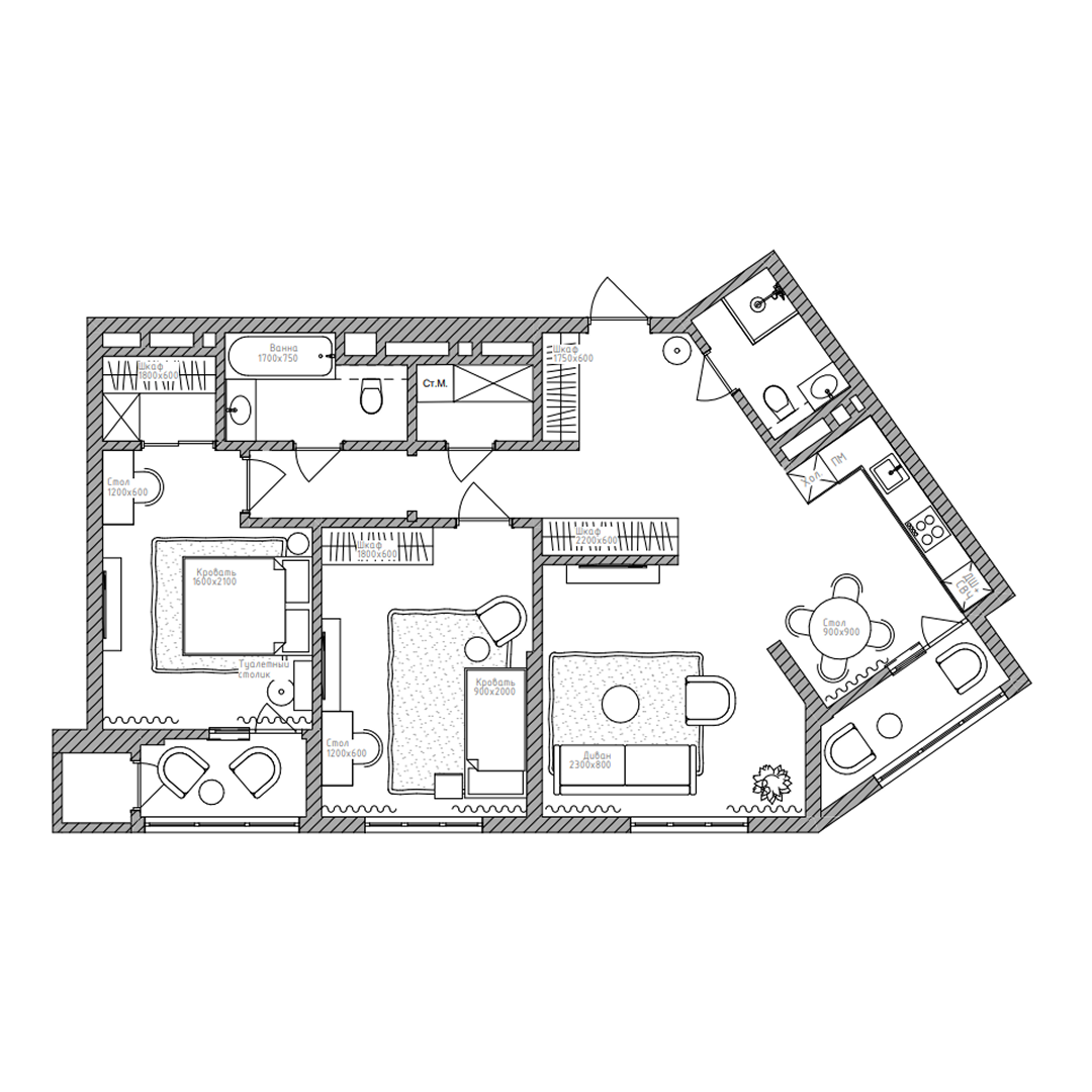 3-комнатная, 93.5 м², № 208 в Беринг