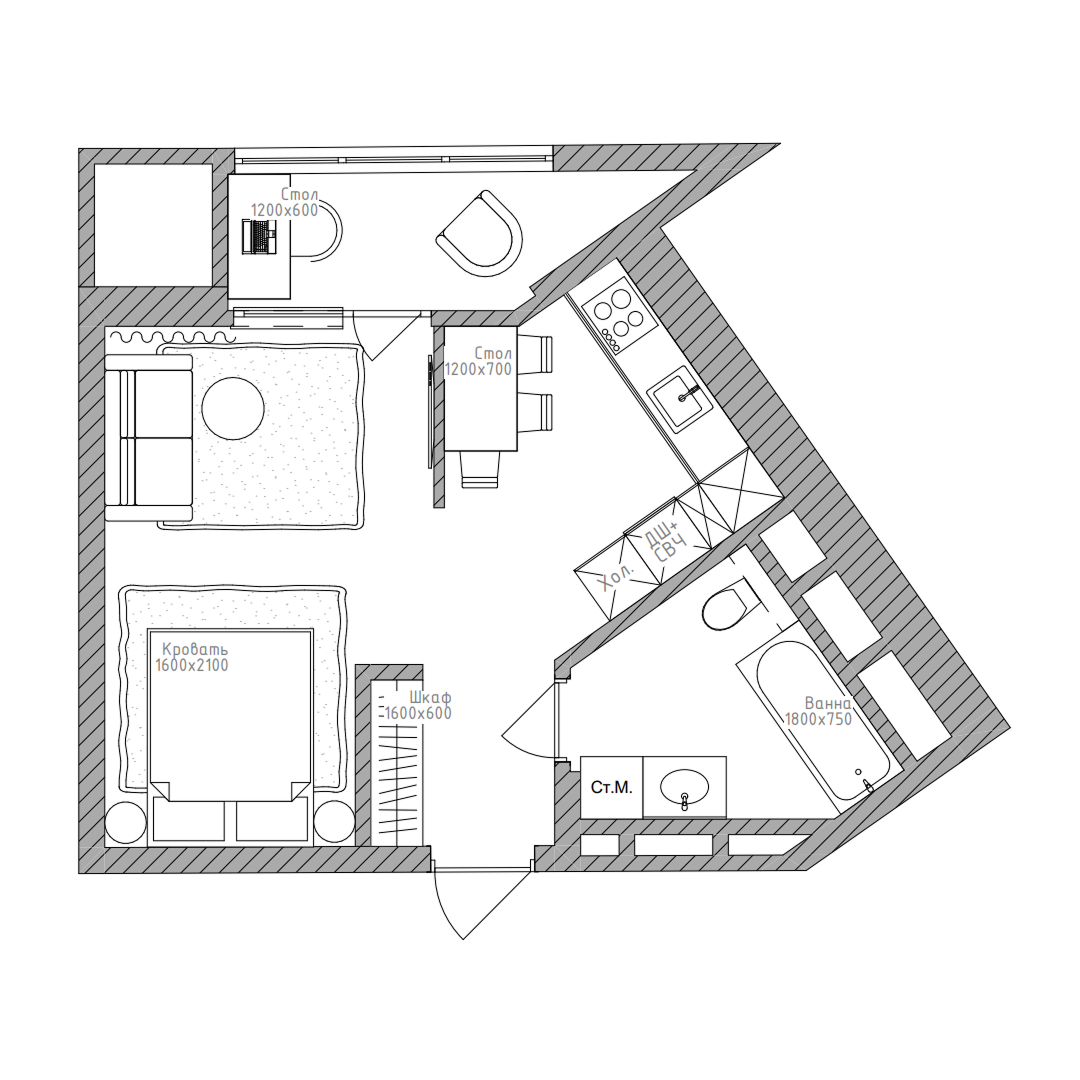 Студия, 34 м², № 83 в Беринг