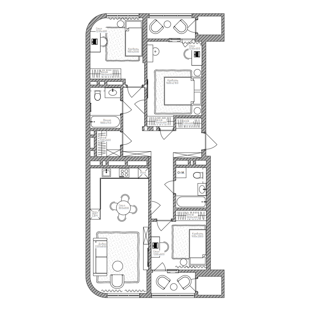 4-комнатная, 96.1 м², № 215 в Беринг