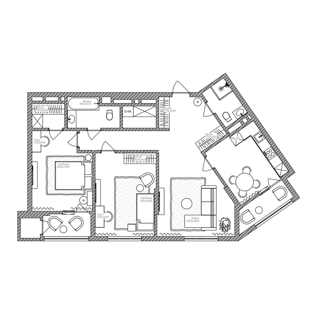 3-комнатная, 95.6 м², № 226 в Беринг