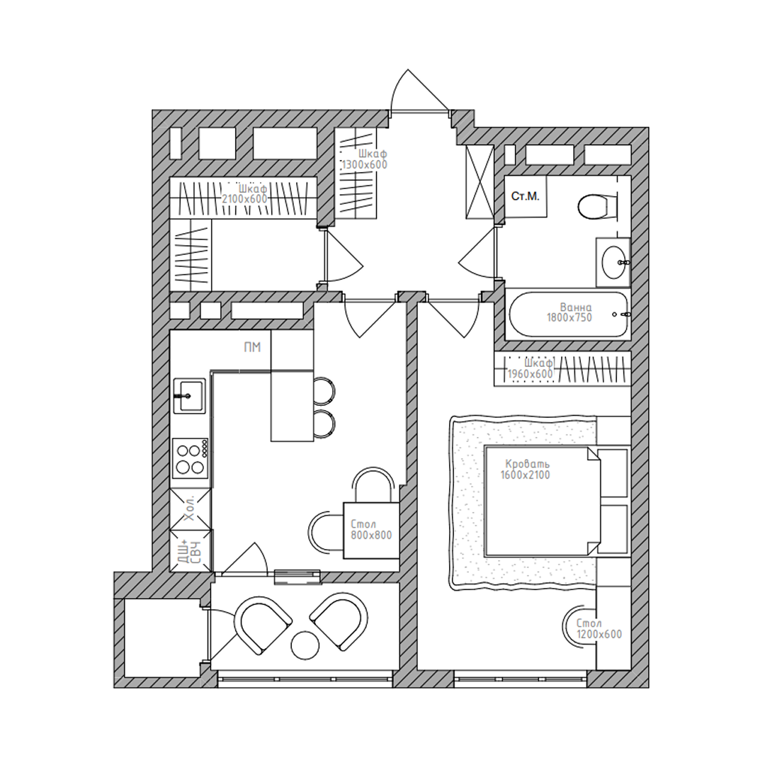 1-комнатная, 43.2 м², № 213 в Беринг