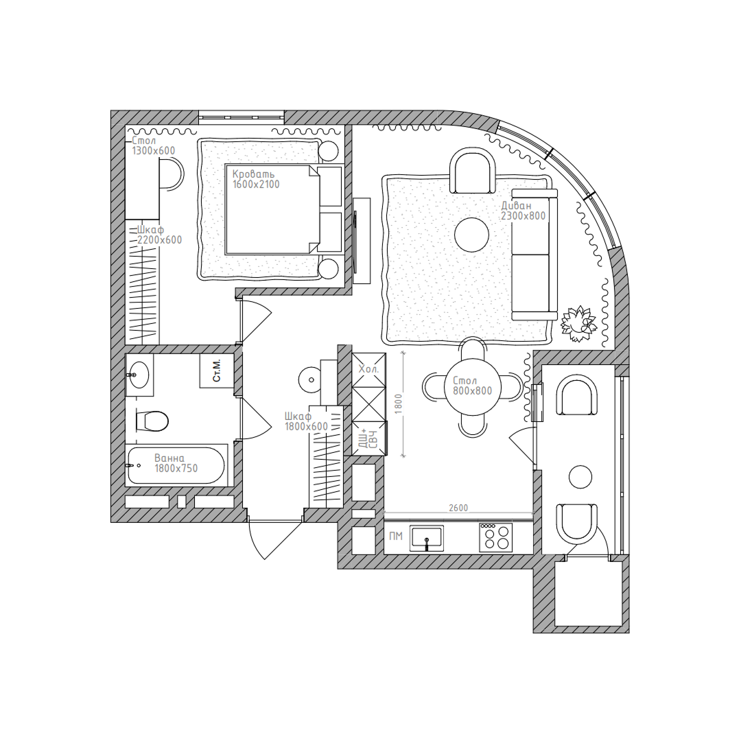 2-комнатная, 57.3 м², № 223 в Беринг