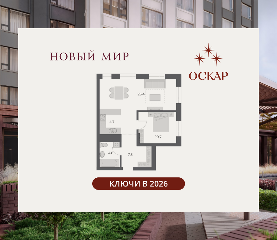 2-комнатная, 52.9 м², № 152 в Оскар