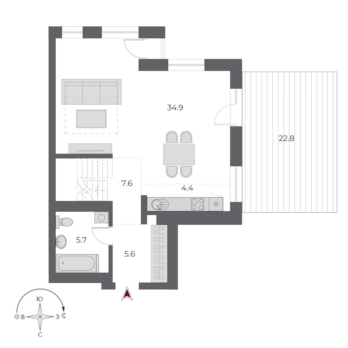 3-комнатная, 133.3 м², № 114 в Оскар