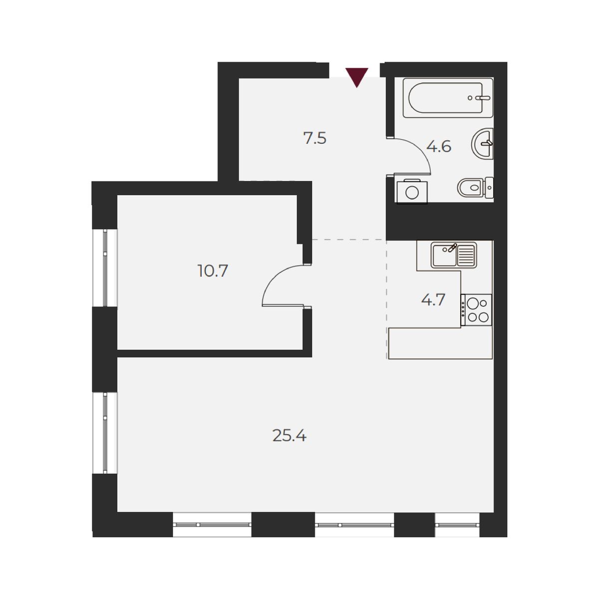 2-комнатная, 52.9 м², № 152 в Оскар
