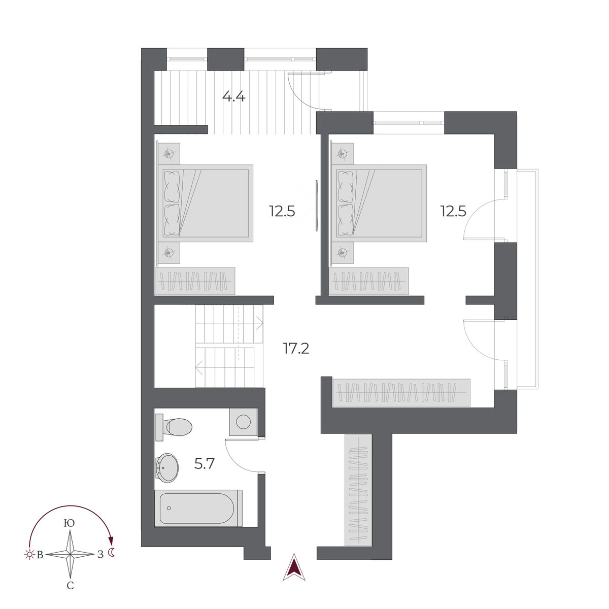 3-комнатная, 133.3 м², № 114 в Оскар