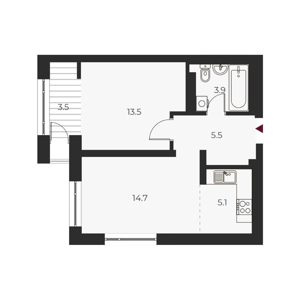 2-комнатная, 46.2 м², № 127 в Оскар