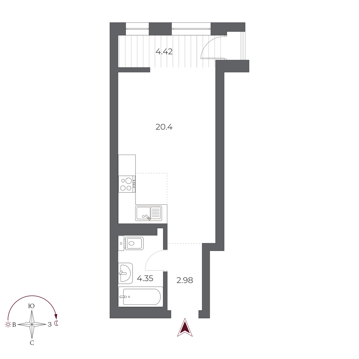 Студия, 32 м², № 503 в Оскар