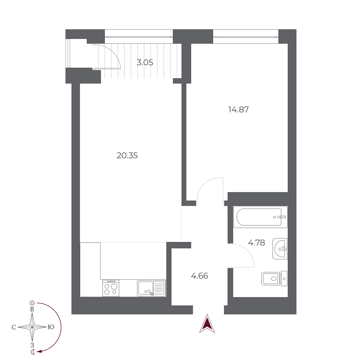 2-комнатная, 48.5 м², № 459 в Оскар