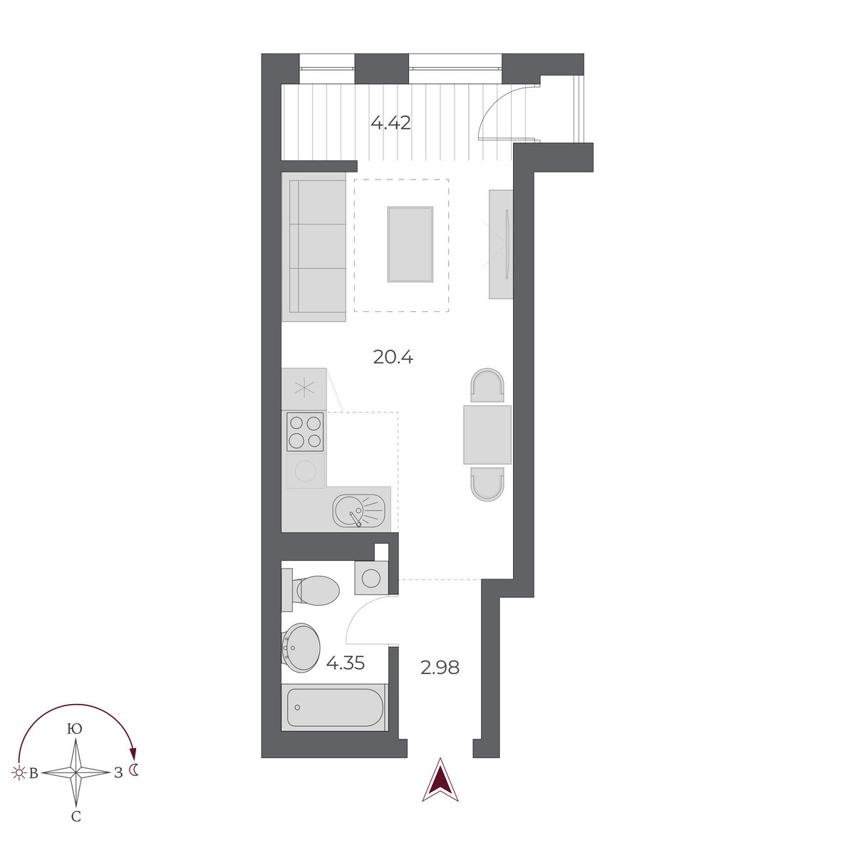 Студия, 32 м², № 503 в Оскар