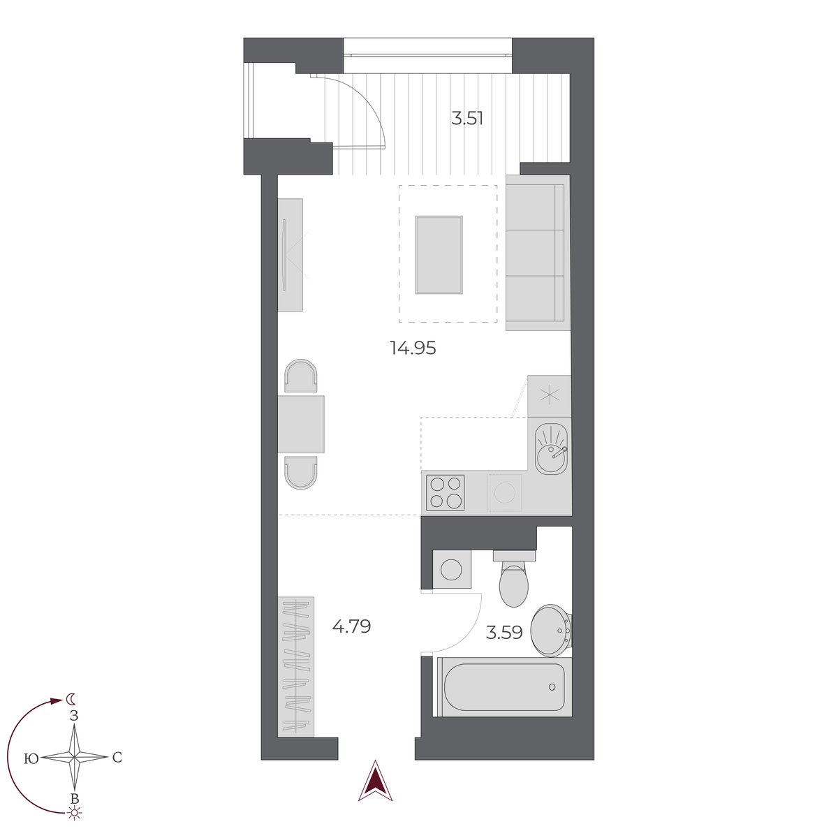 Студия, 26.8 м², № 445 в Оскар