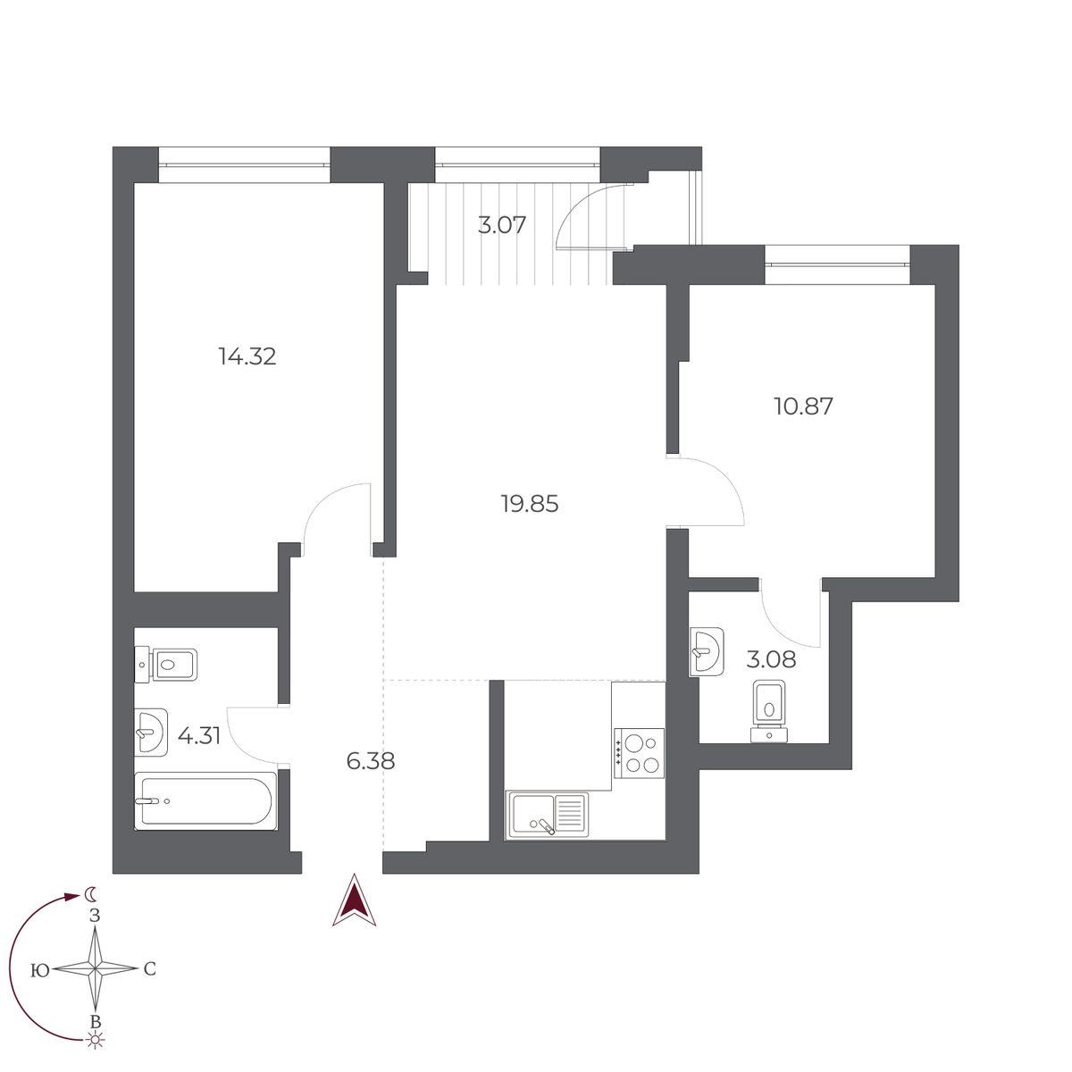 2-комнатная, 62.6 м², № 476 в Оскар