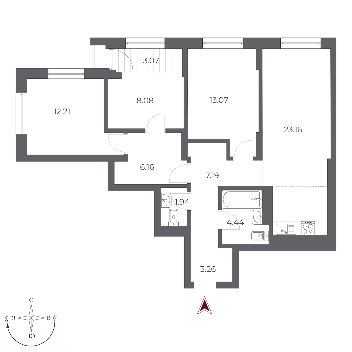 3-комнатная, 84.7 м², № 467 в Оскар