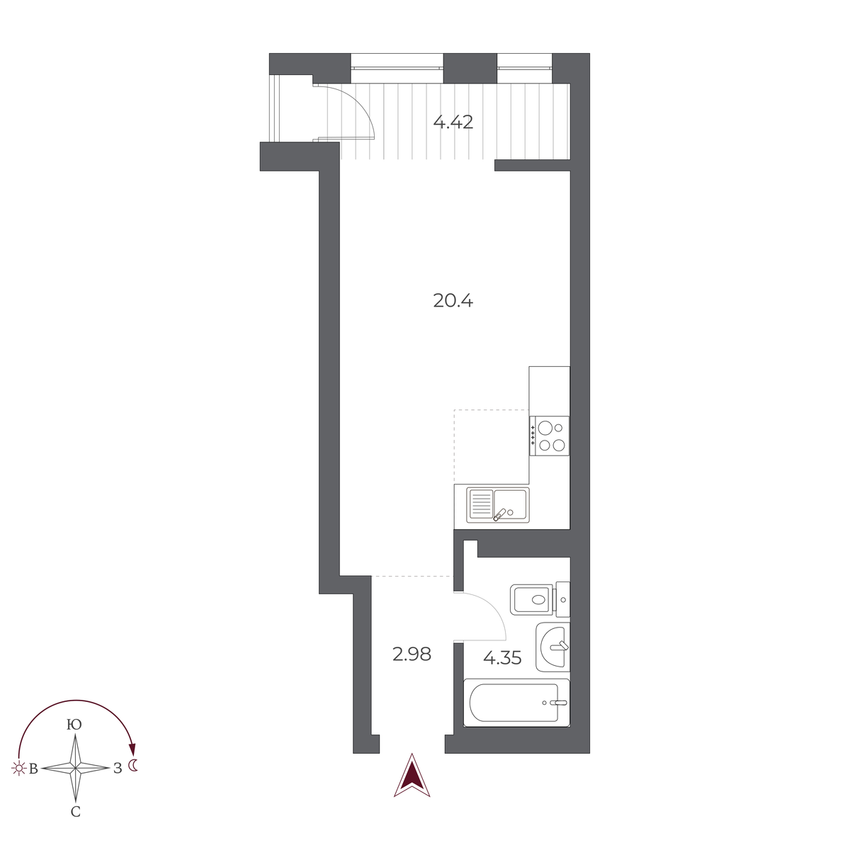 Студия, 32.2 м², № 462 в Оскар