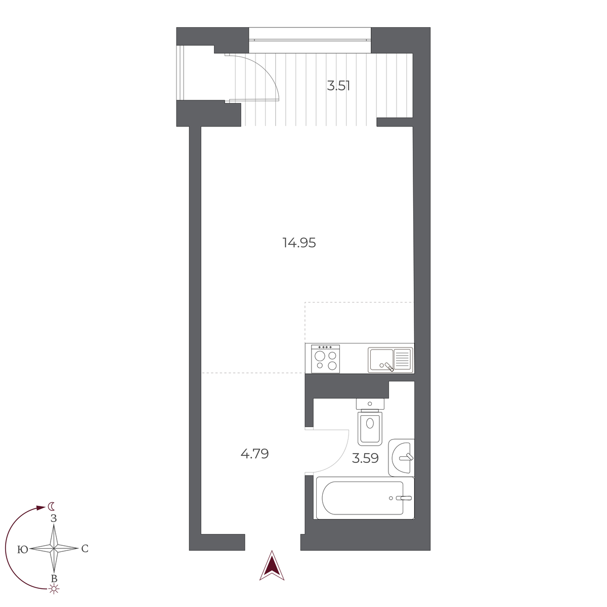 Студия, 26.8 м², № 465 в Оскар