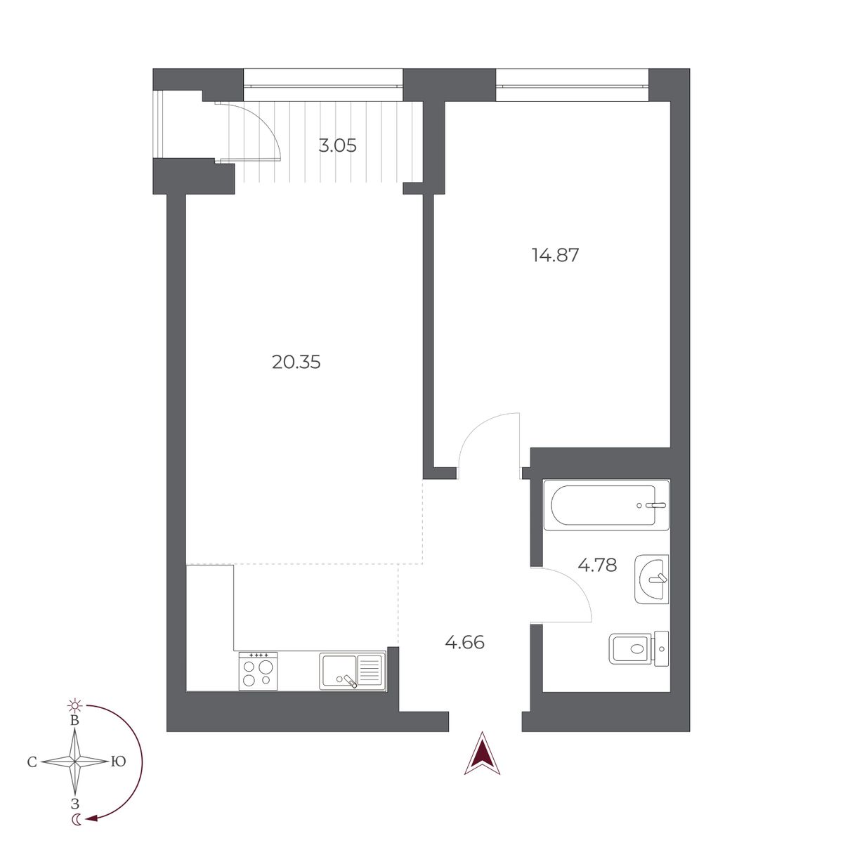 2-комнатная, 47.7 м², № 489 в Оскар