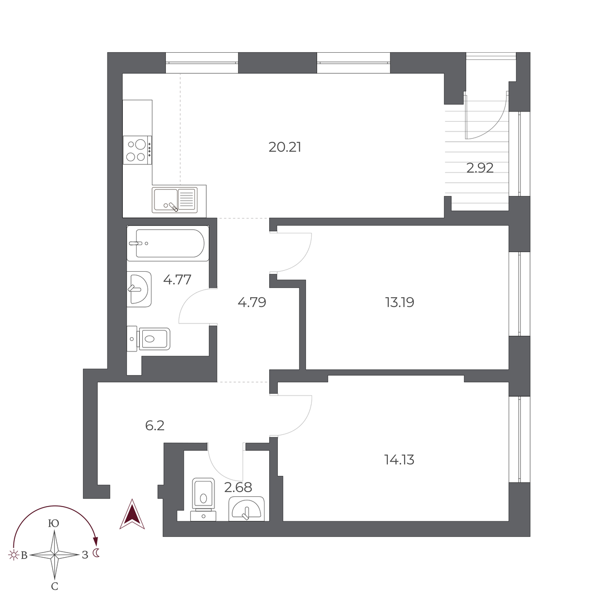 3-комнатная, 68.4 м², № 494 в Оскар