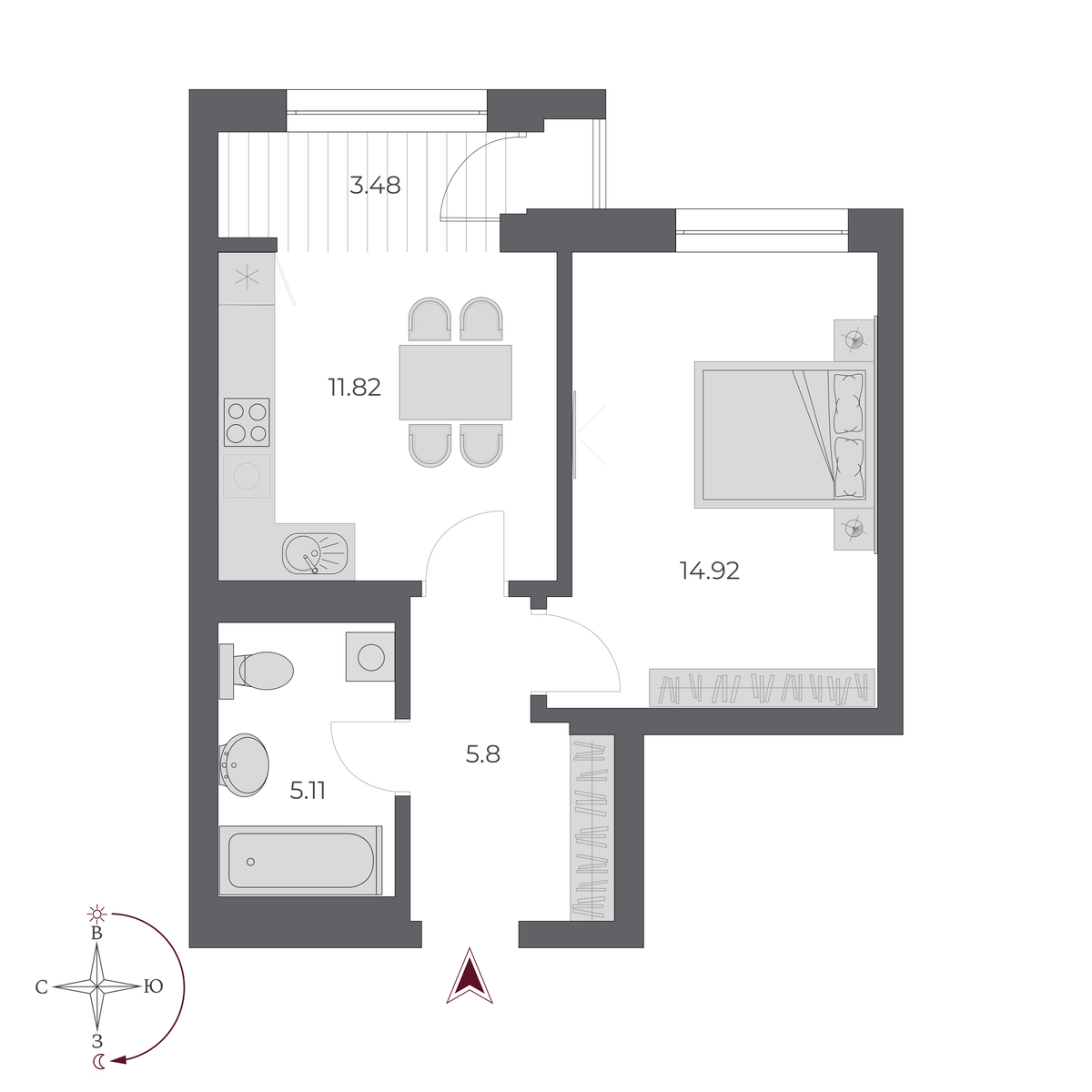 1-комнатная, 41.1 м², № 430 в Оскар