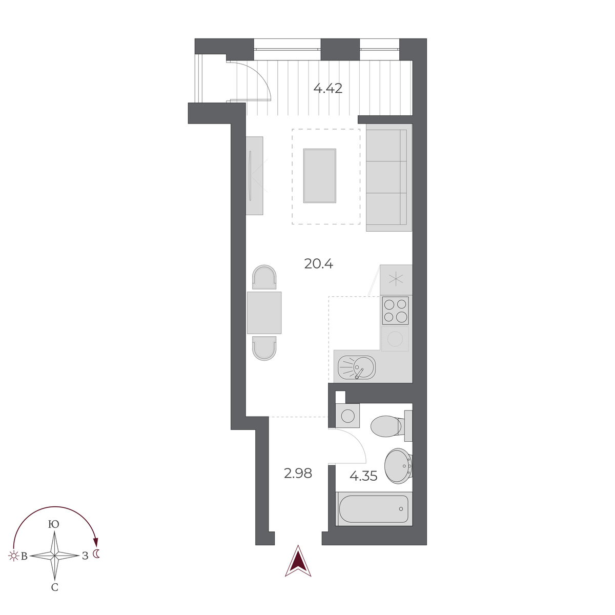 Студия, 32.2 м², № 462 в Оскар