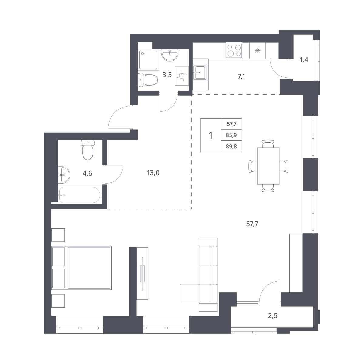 Студия, 85.9 м², № 123 в Новаторы