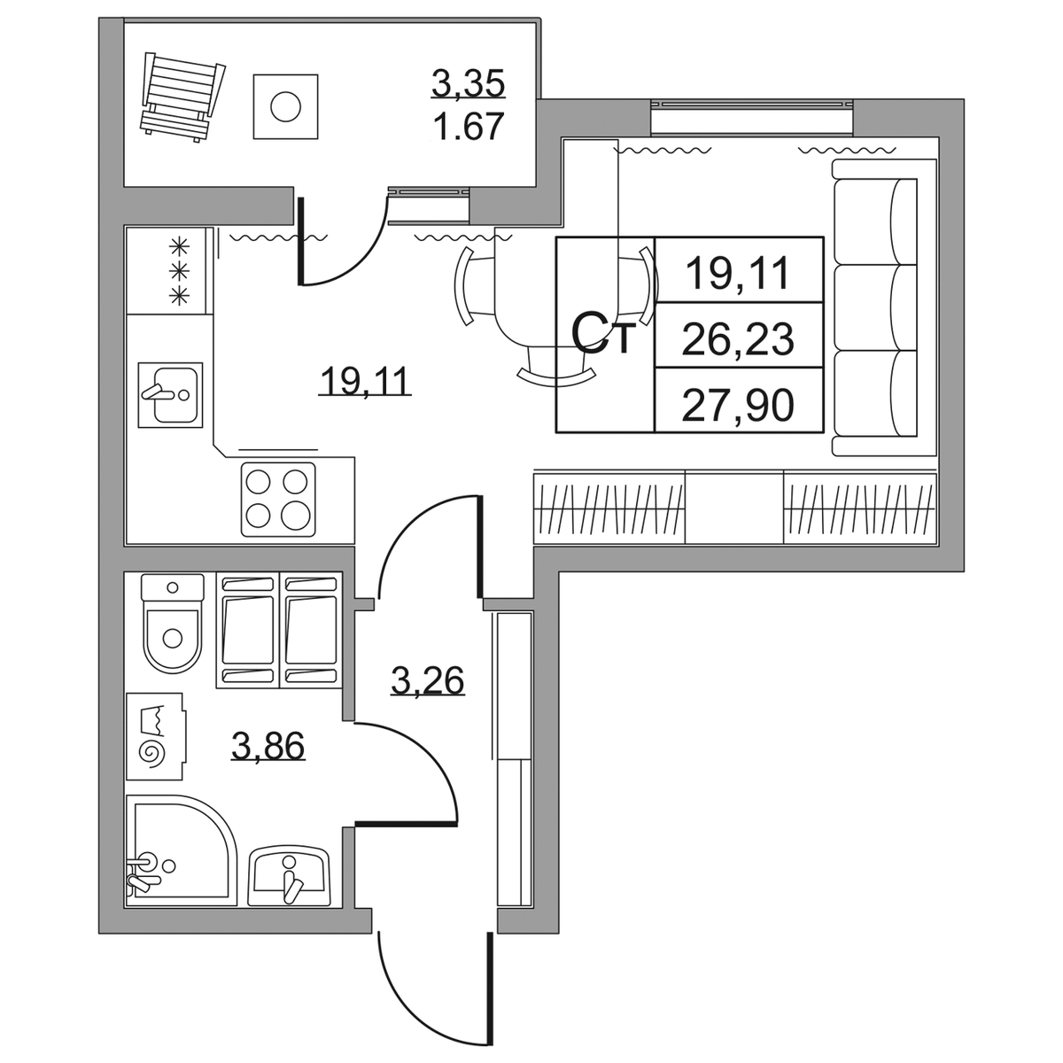 Планировка Студия 3