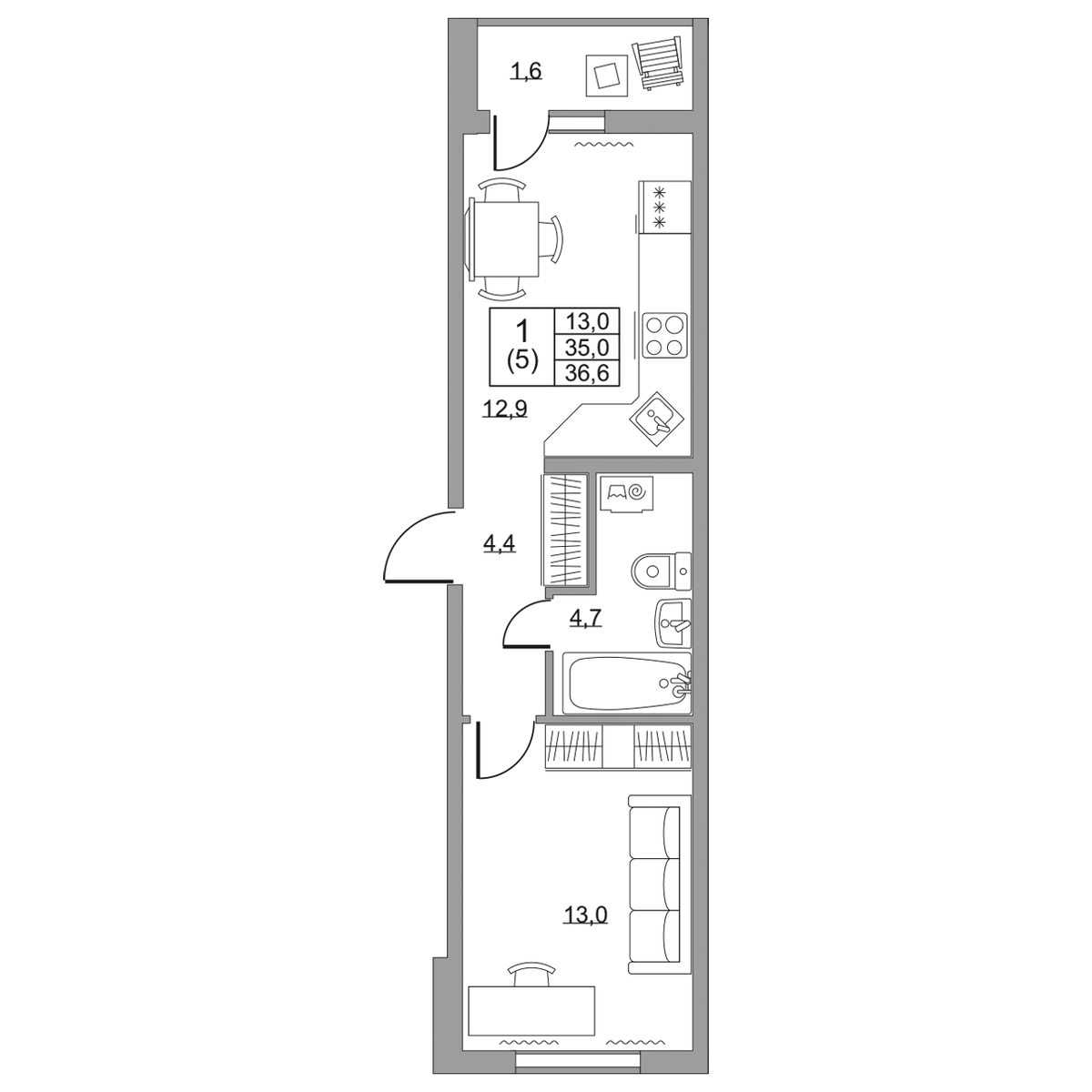 Планировка 1-комн. 3