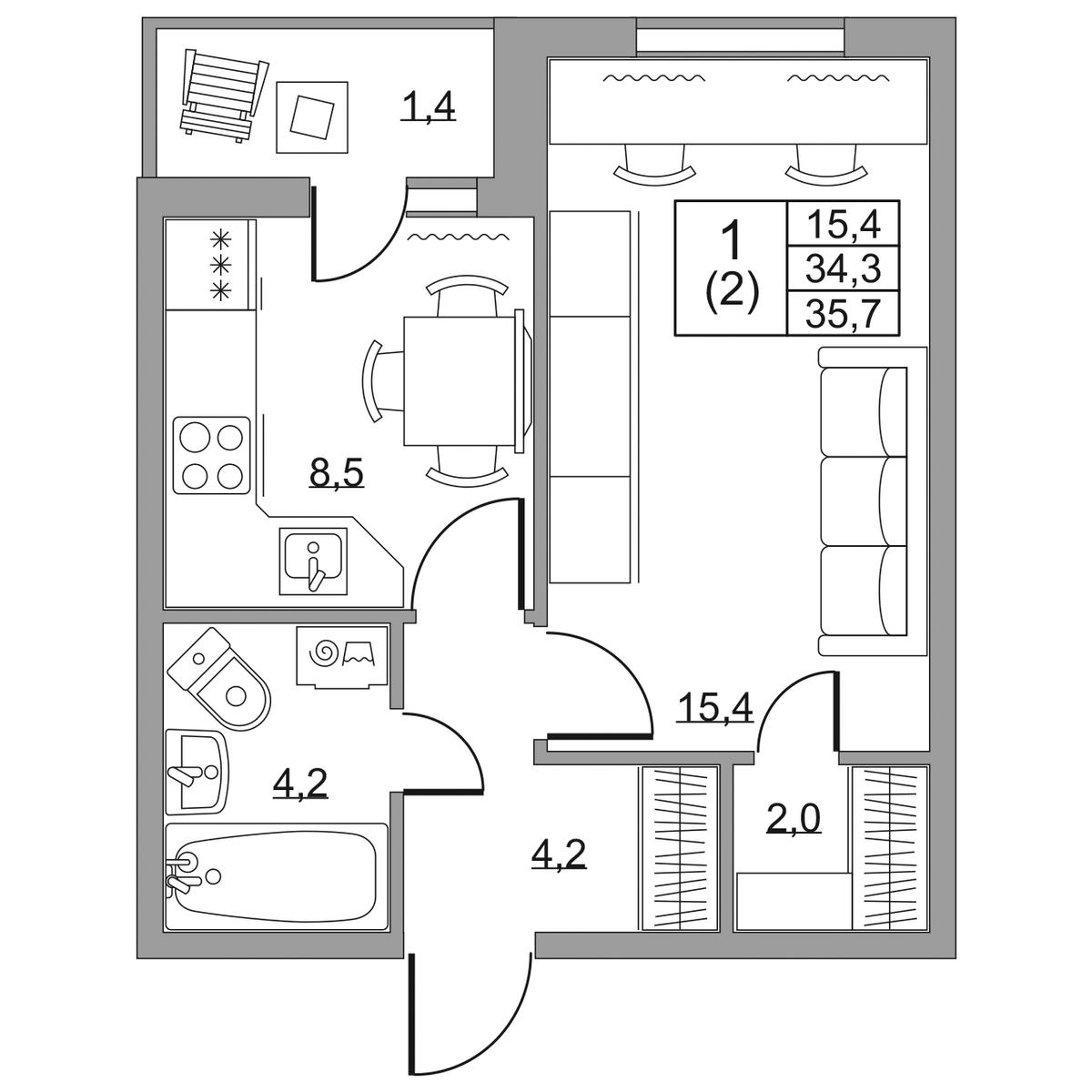 Планировка 1-комн. 3