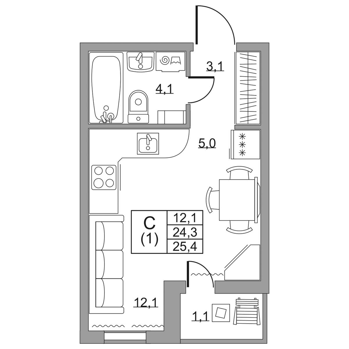 Планировка Студия 3
