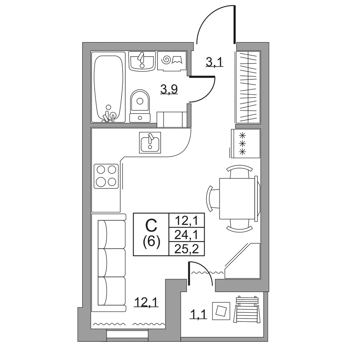 Планировка Студия 3