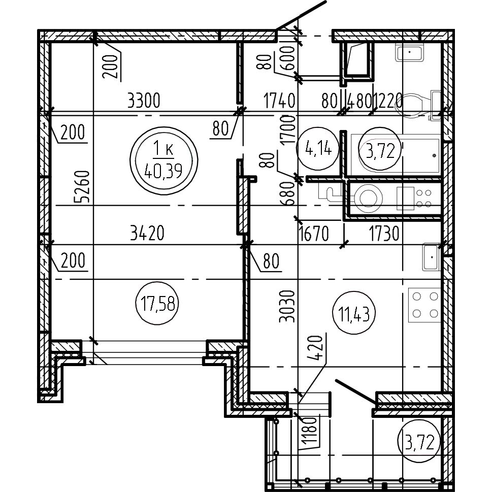 Планировка 1-комн. 3