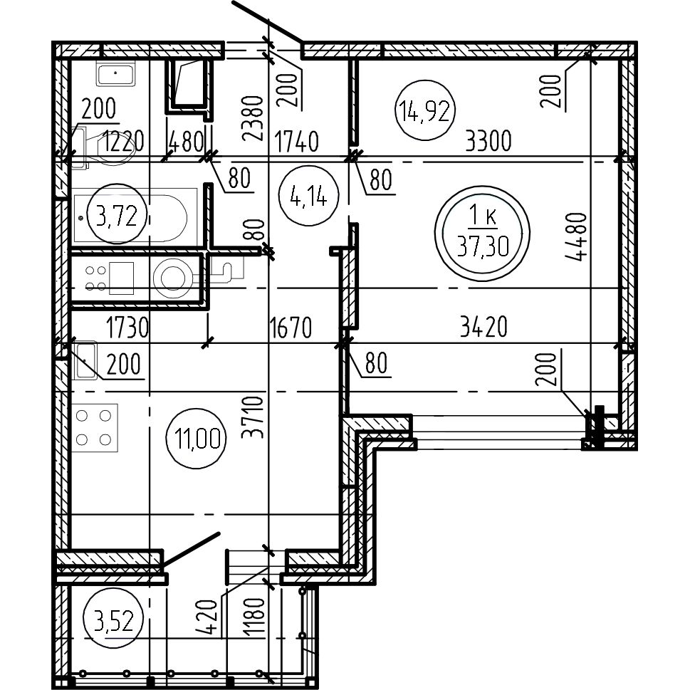 Планировка 1-комн. 3