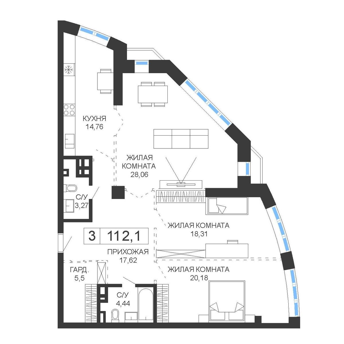 Планировка 3-комн.
