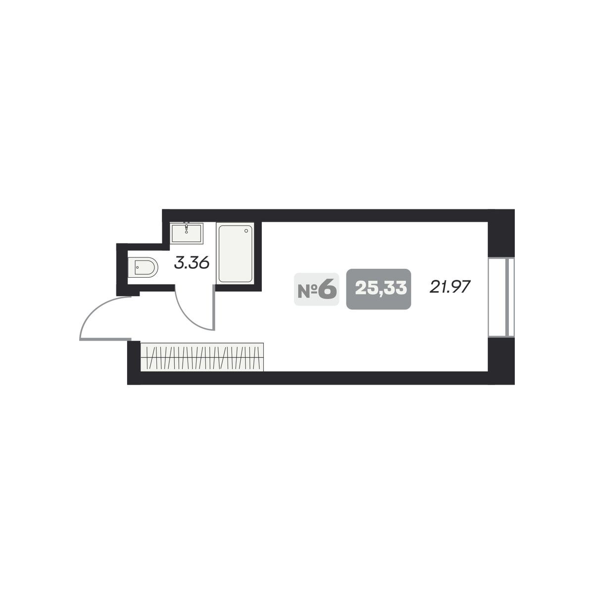 Студия, 25.33 м², № 6 в Аэрон