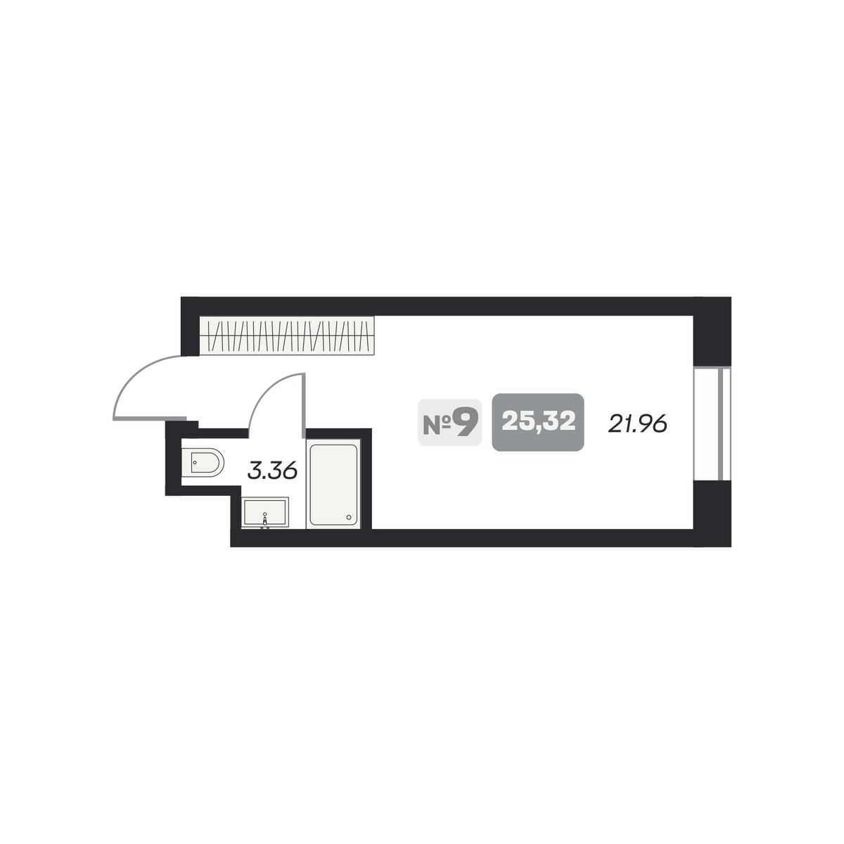 Студия, 25.32 м², № 9 в Аэрон