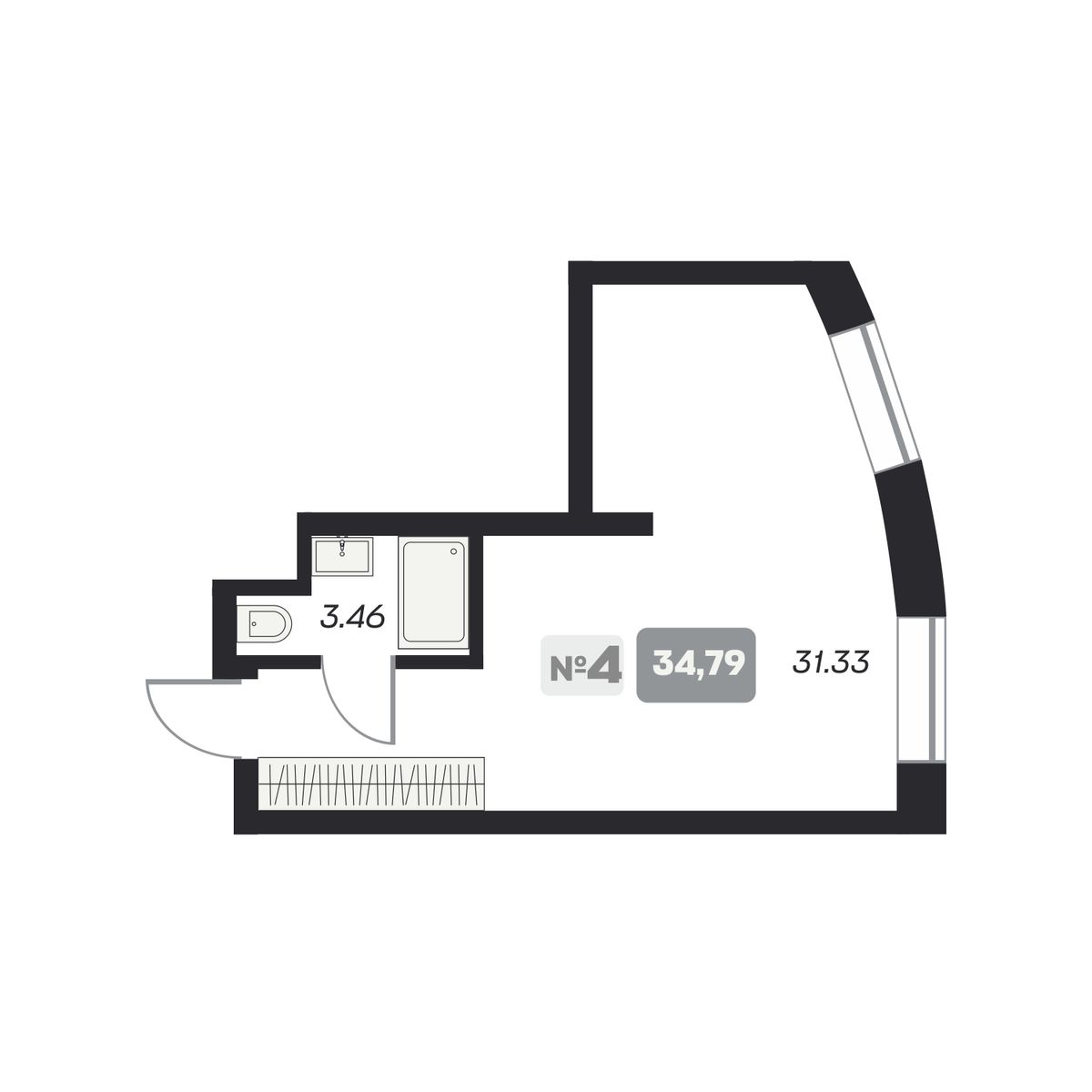 Студия, 34.79 м², № 4 в Аэрон