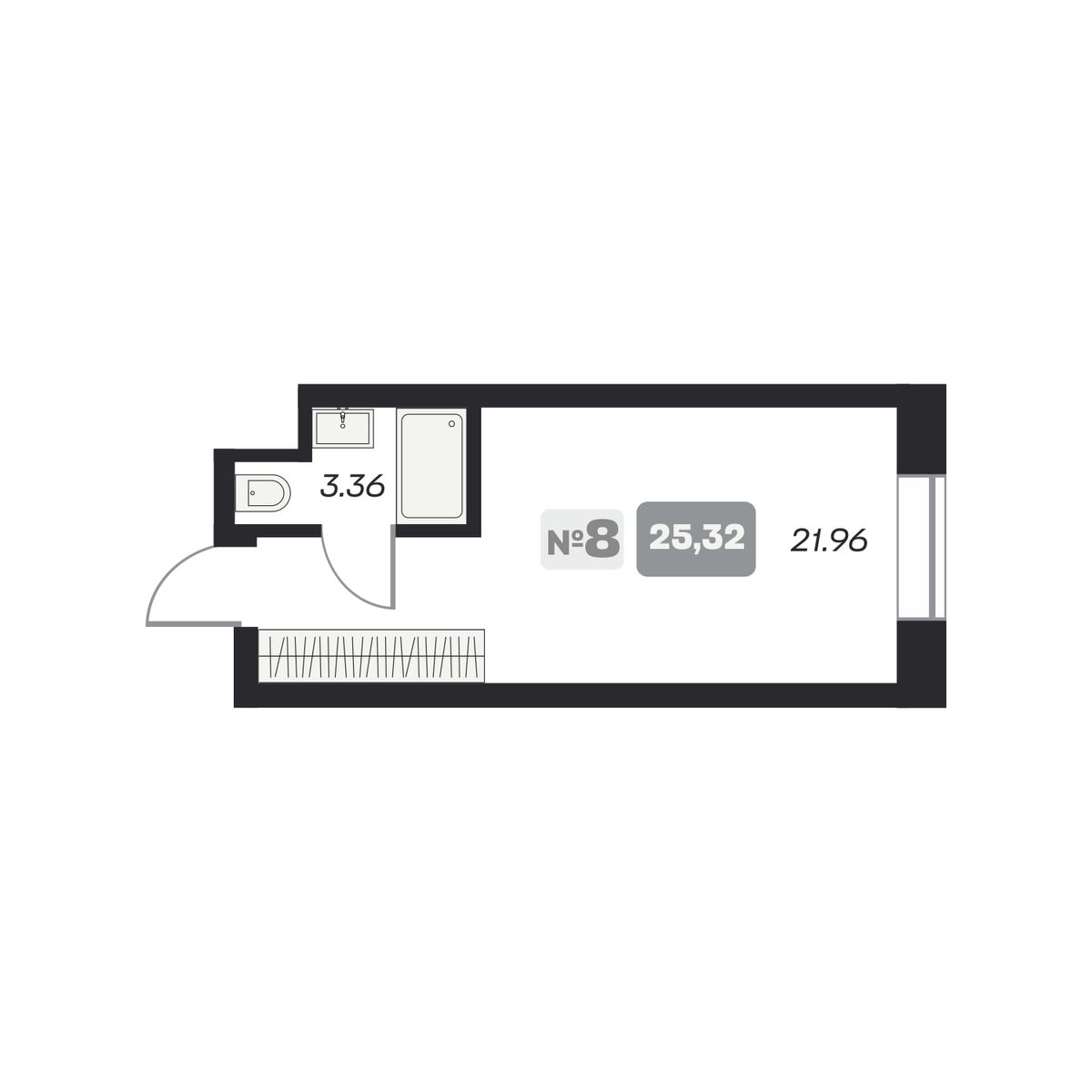 Студия, 25.32 м², № 8 в Аэрон