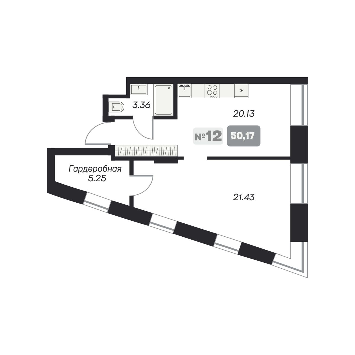 2-комнатная, 50.17 м², № 12 в Аэрон