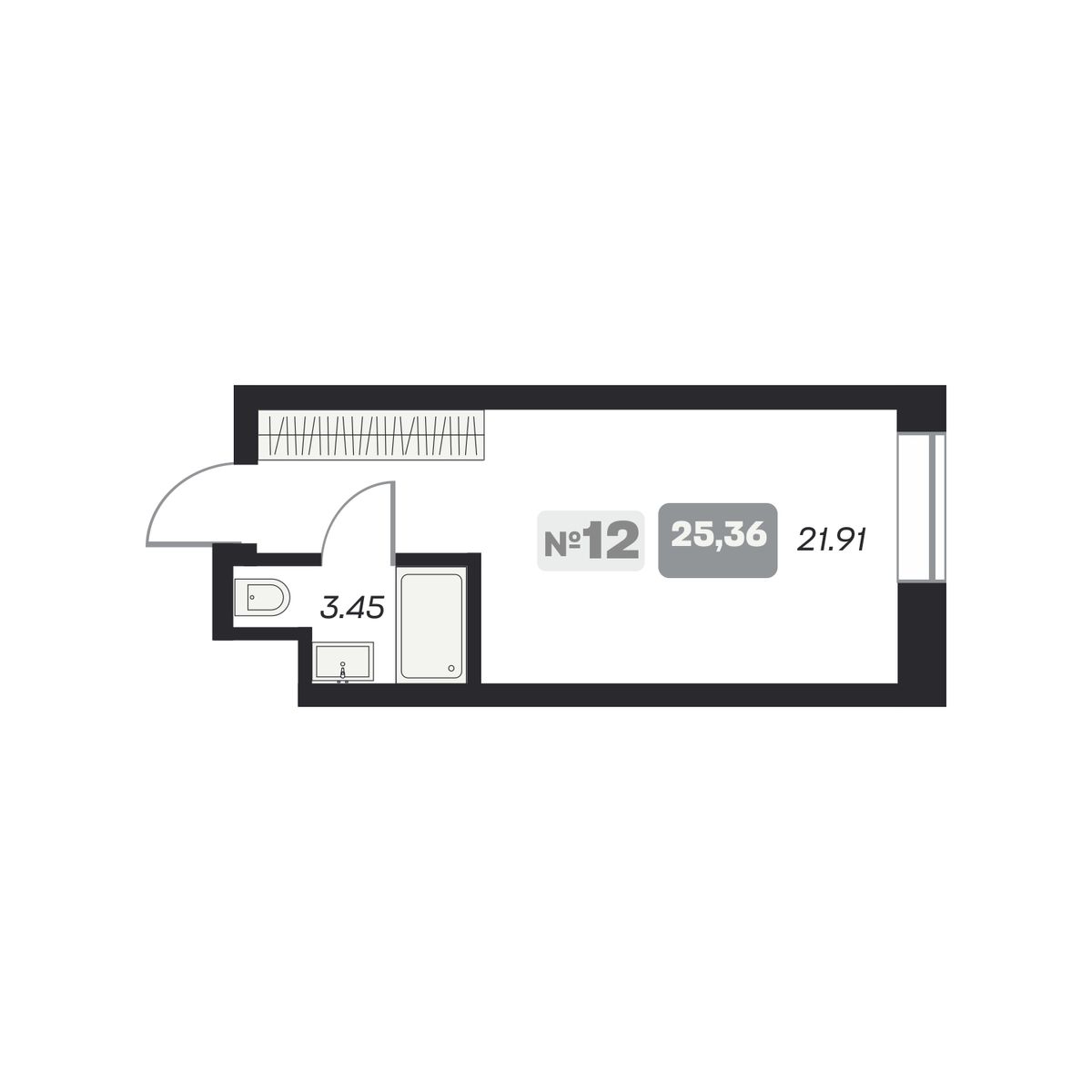 Студия, 25.36 м², № 25 в Аэрон