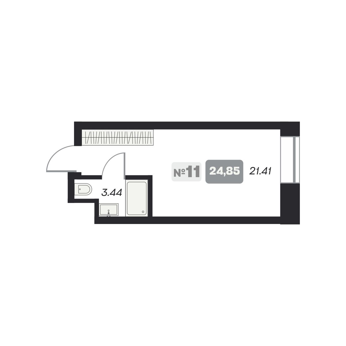 Студия, 24.85 м², № 11 в Аэрон