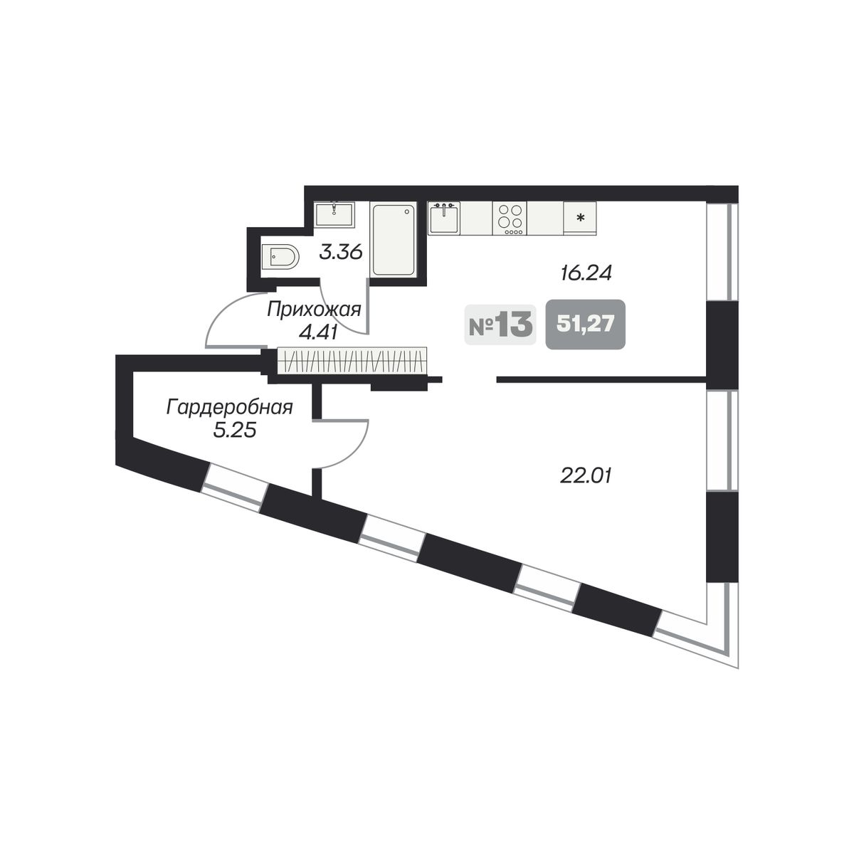 2-комнатная, 51.27 м², № 71 в Аэрон