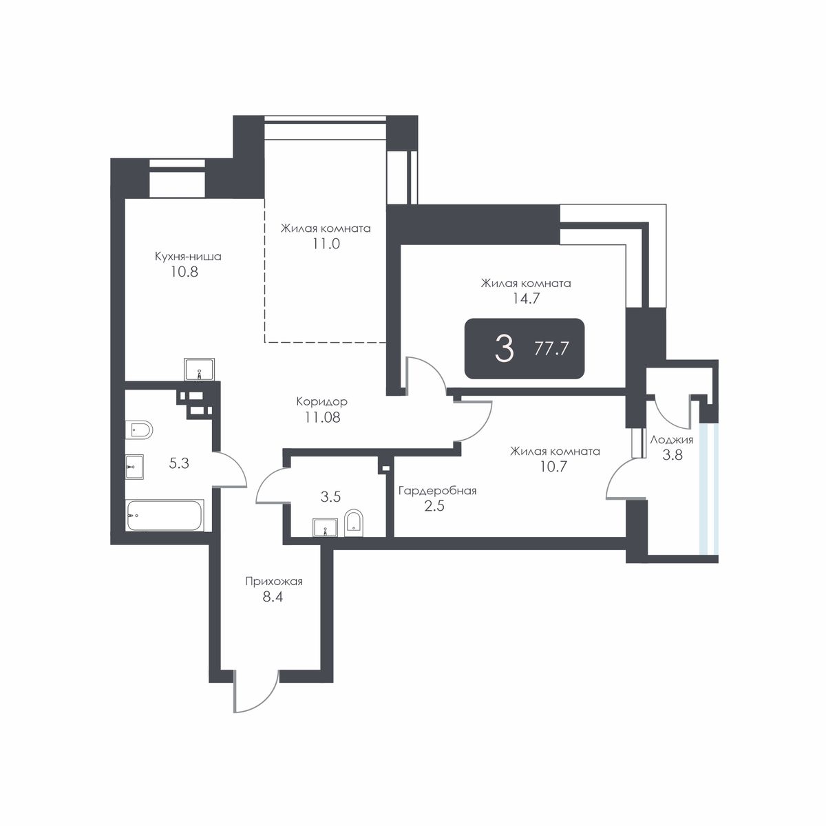 3-комнатная, 75.8 м², № 10 в City Towers (Сити Тауэрс)