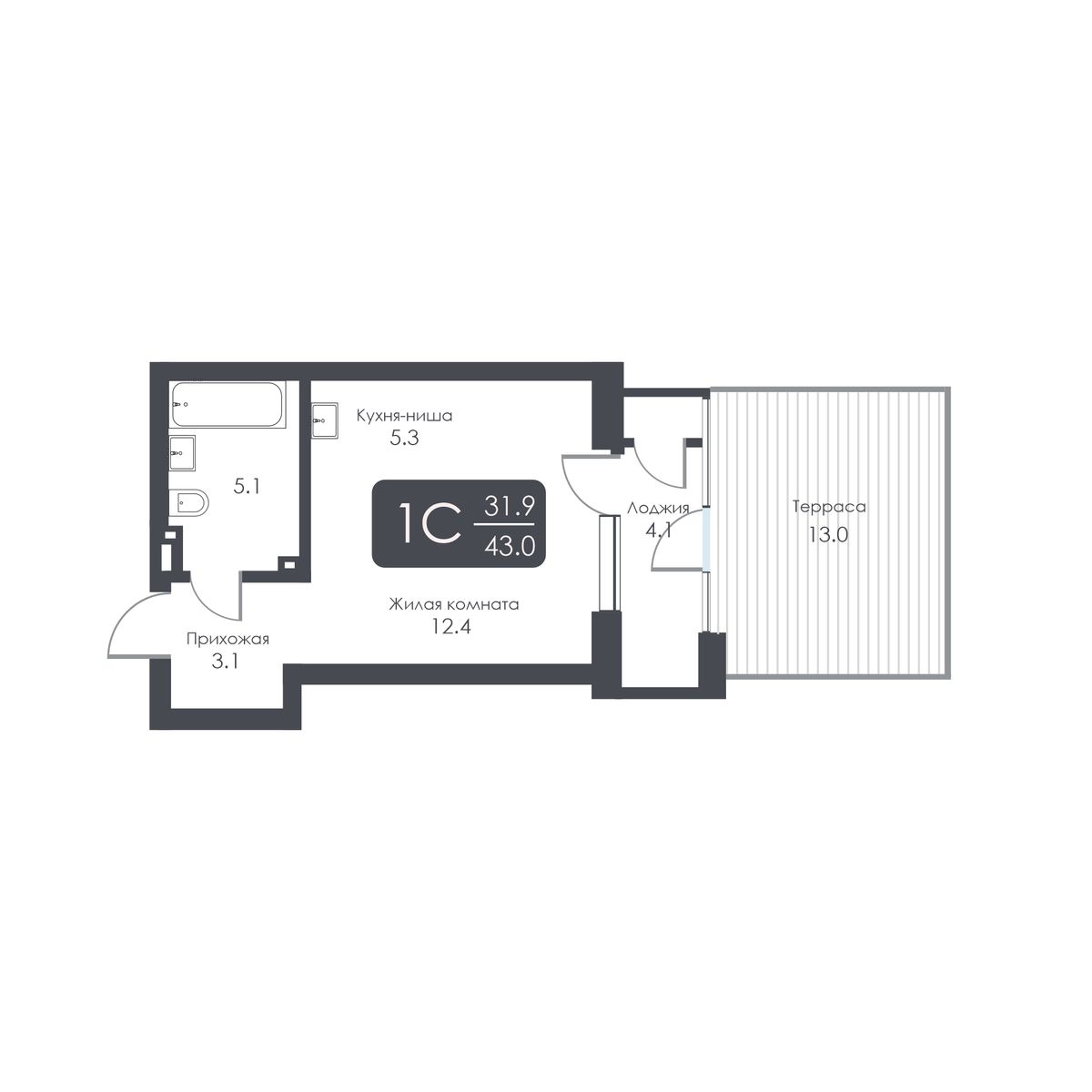 Студия, 25.9 м², № 2 в City Towers (Сити Тауэрс)