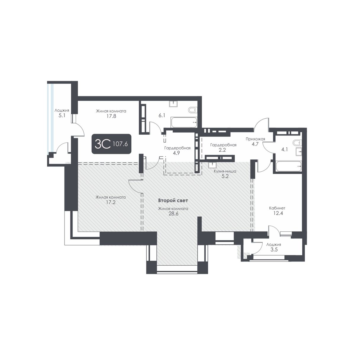 3-комнатная, 103.2 м², № 255 в City Towers (Сити Тауэрс)