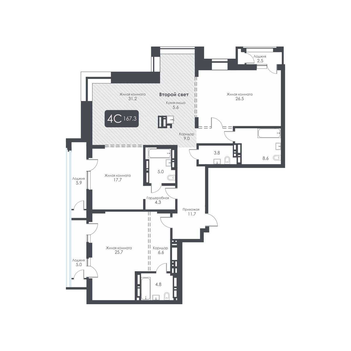 4-комнатная, 160.5 м², № 256 в City Towers (Сити Тауэрс)