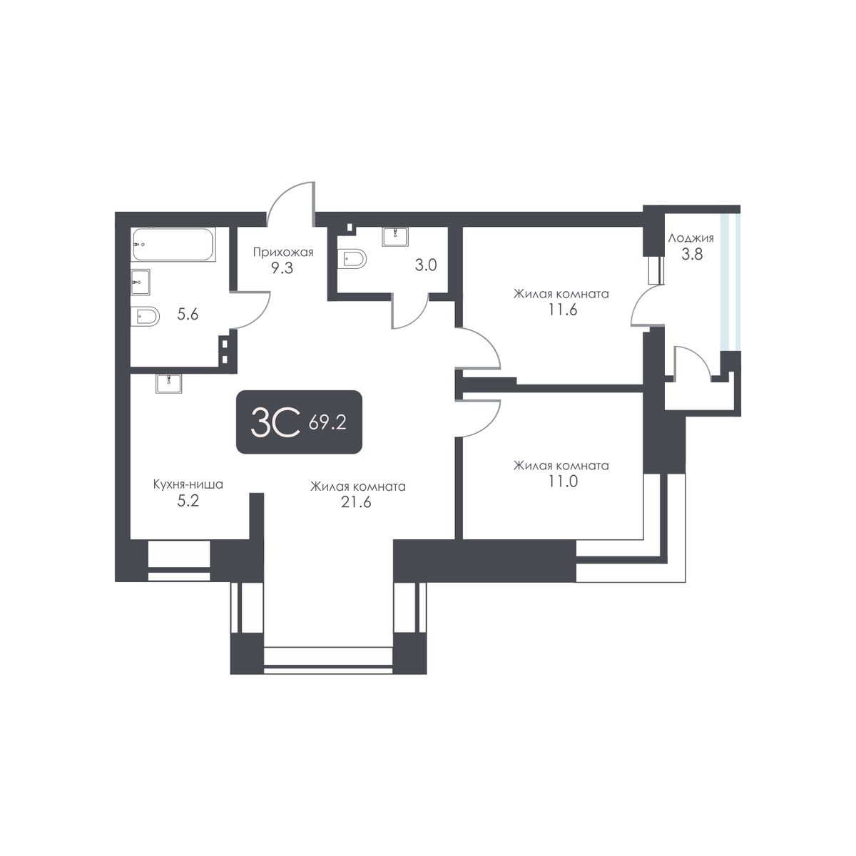 3-комнатная, 67.3 м², № 4 в City Towers (Сити Тауэрс)