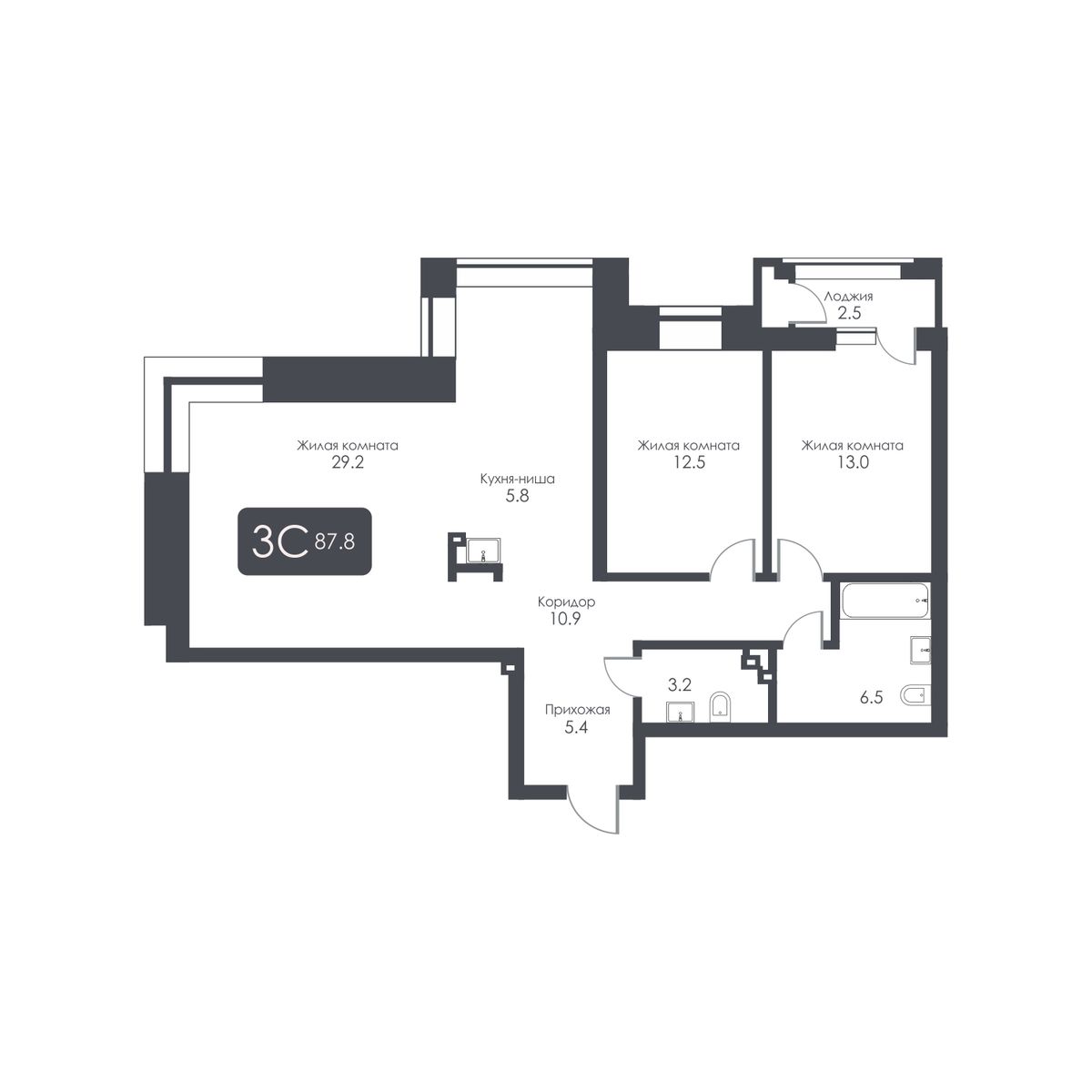 3-комнатная, 86.5 м², № 9 в City Towers (Сити Тауэрс)