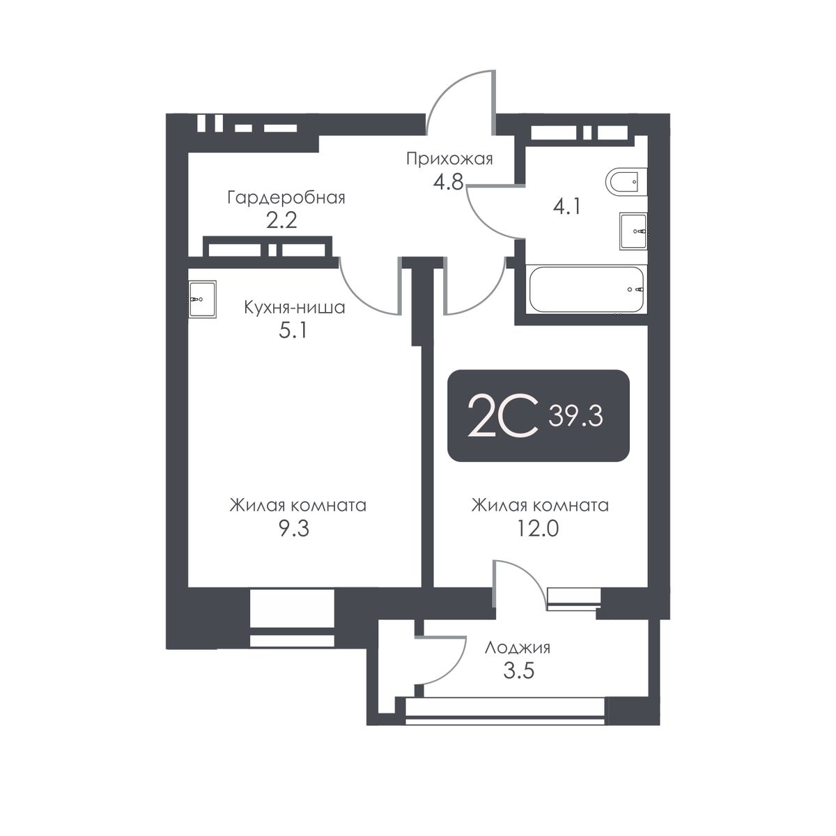 2-комнатная, 37.5 м², № 488 в City Towers (Сити Тауэрс)