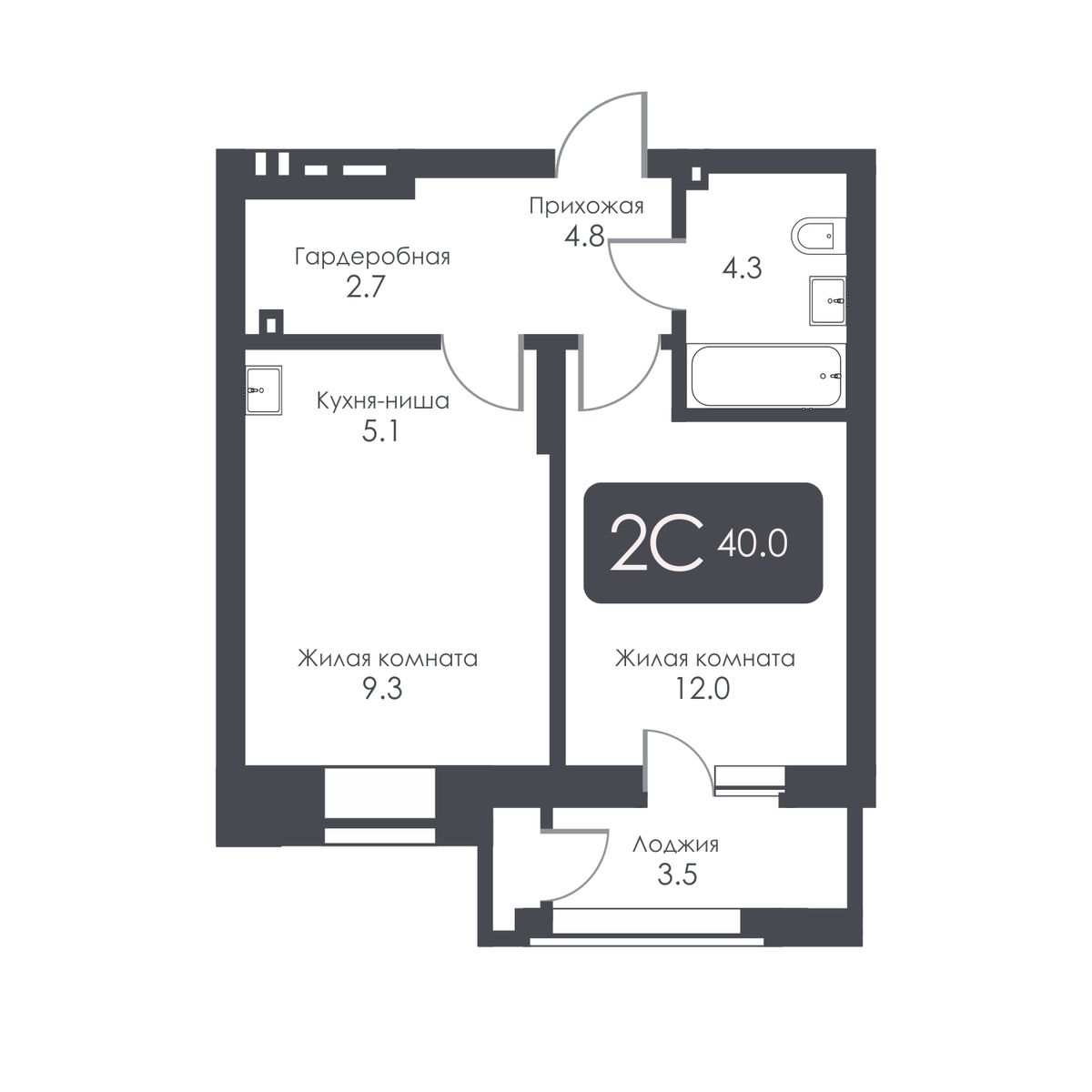 2-комнатная, 38.2 м², № 261 в City Towers (Сити Тауэрс)